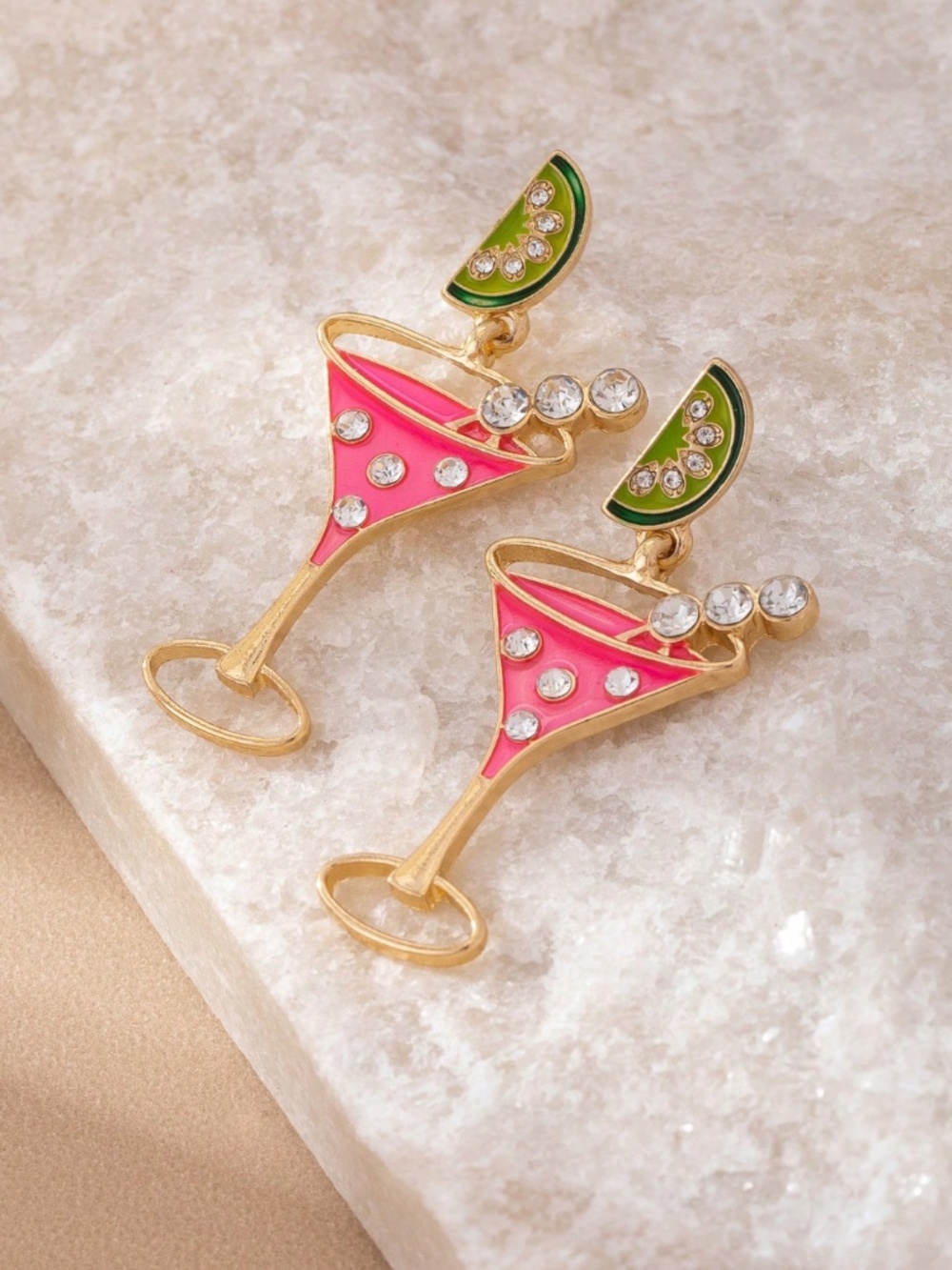 Pink Margarita Cocktail Statement Earrings Lime Gold NWOT List: $24